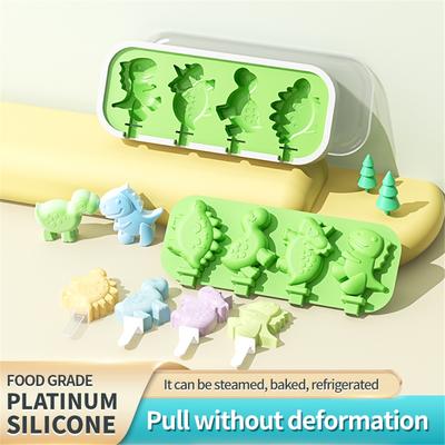 Silicone Ice Cream Mold with Lid and Sticks DIY Popsicle Mould Dinosaur Shape Pastry Mold Kitchen Ice Cream Tool