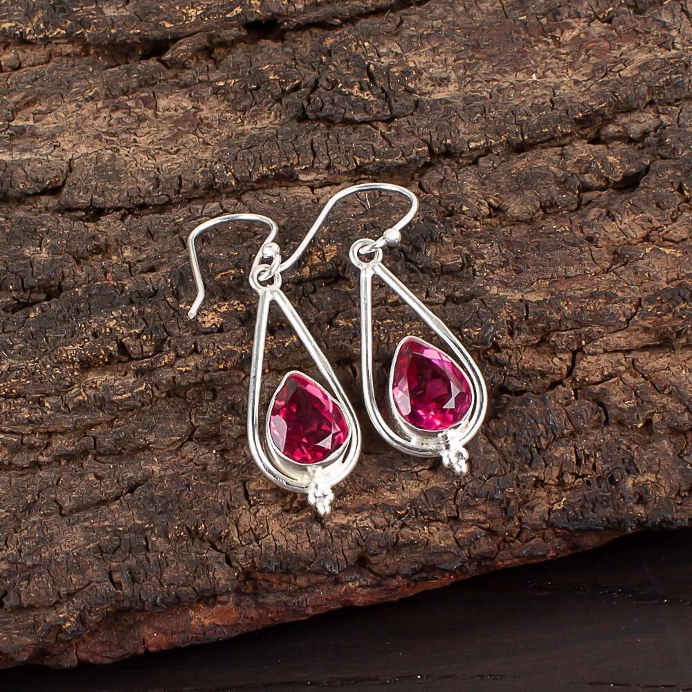 

Драгоценный камень Розовый Турмалин Серебро 925 пробы Украшения ручной работы Серьги 1,50 EE-14-15