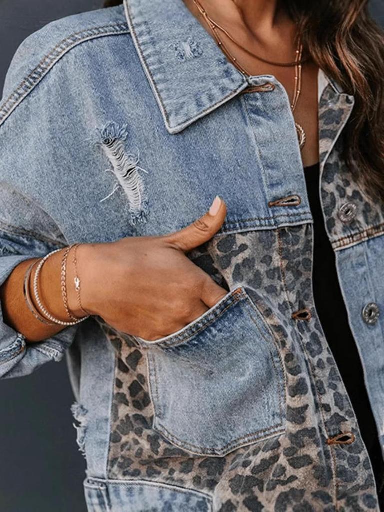 Women's 2026 Leopard Patchwork Denim Jacket