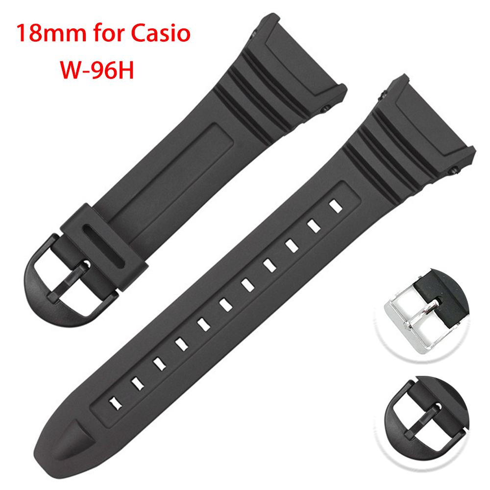 Silicone Watch Strap Sports PU Plastic Watchband for Casio W-96H 18mm Waterproof Rubber Bracelet Men Women Wristband Accessories
