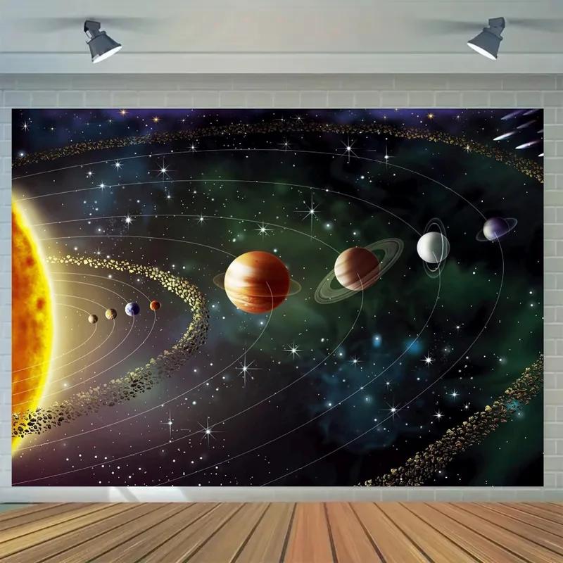 1-piece set, 2D flat, galaxy-themed backdrop - solar system and planetary design, suitable for birthday parties, home décor, wsj