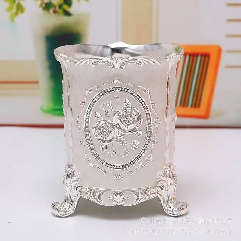 Stylish Chinese-style Pen Holder Zinc Alloy Storage Box for Office Supplies Stationery and Cutlery Home Office Desk Organizers
