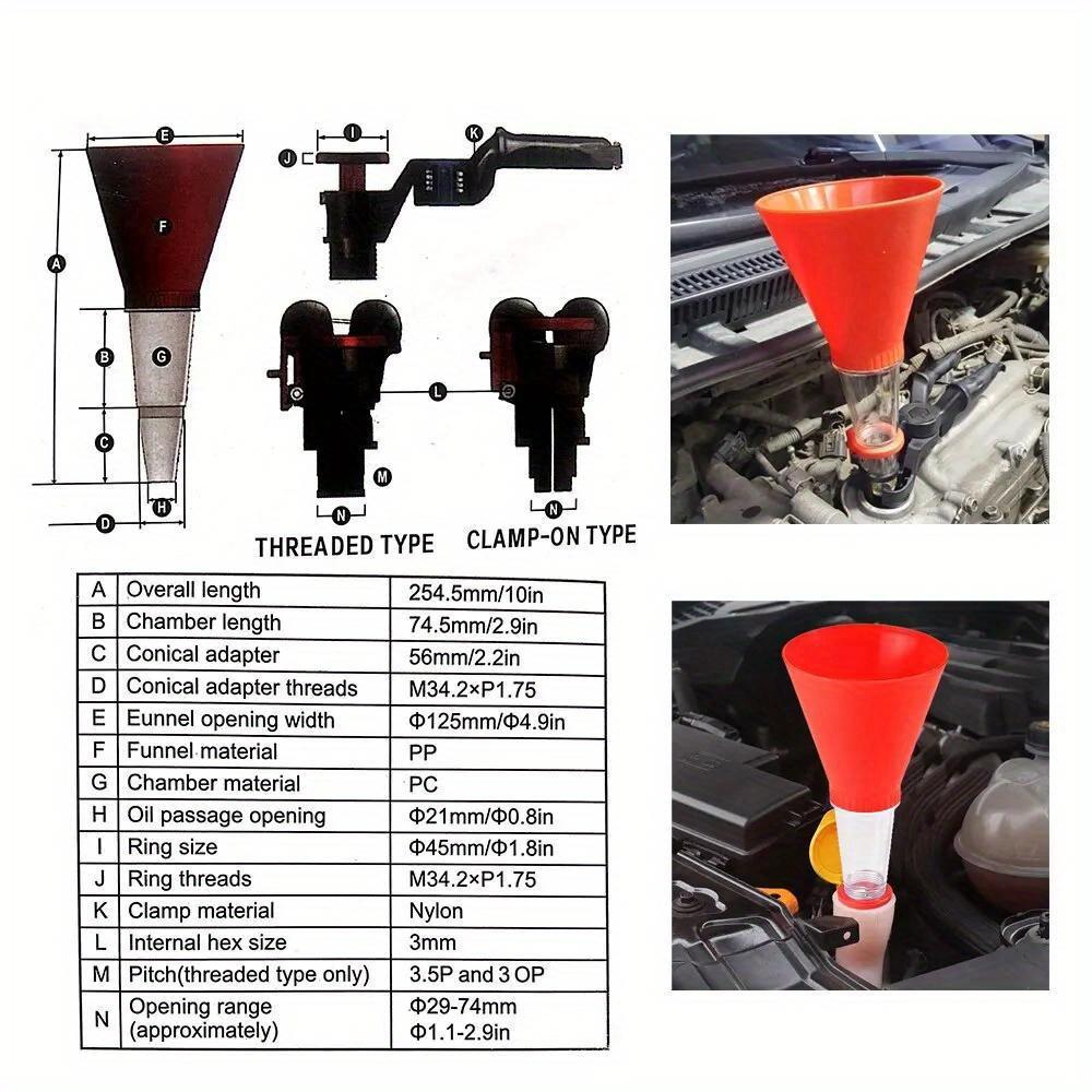 Imbuto di riempimento olio benzina universale per auto e moto, larghezza regolabile, morsetto di tenuta, set di riempimento olio motore, accessori per auto e moto