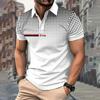 Stylish Polka Dot Short Sleeve Polo Shirt with 'KING' Print, Casual Fashion Top