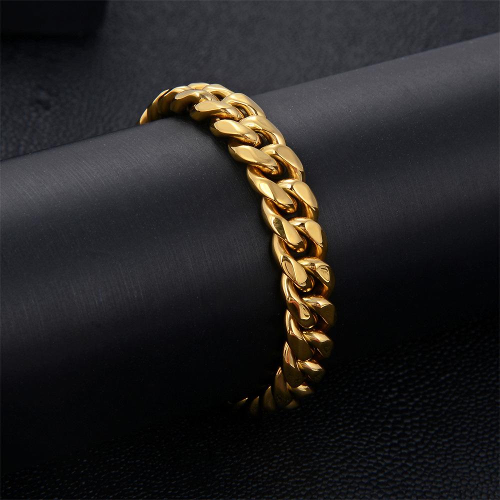 Punk Fashion Cuban Link Bracelet Male Gold Silver Color Stainless Steel Hand Chain Bracelet For Men Cool Hip Hop Jewelry Gift