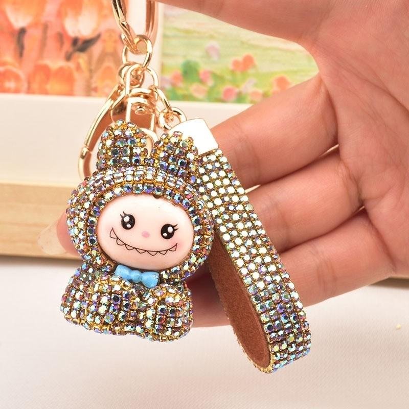 Internet Celebrity Labubu Keychain Creative Diamond Studded Labubu Doll Car Key Accessories Exquisite Women's Bag Pendant