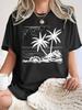 Plus Size Oversized Short Sleeve T-Shirt - Coconut Tree Beach Palm Print Round Neck Top, Loose Fit C
