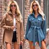 2024 Women's Solid Color Lapel Pocket Button Long Sleeve Loose Coat