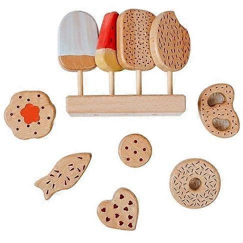 1 Set Wooden Ice Cream And Donut Pretend Play Set For Kids - Simulation Food Kitchen Toy Realistic Party Decoration Role Play Accessories For Kitchen
