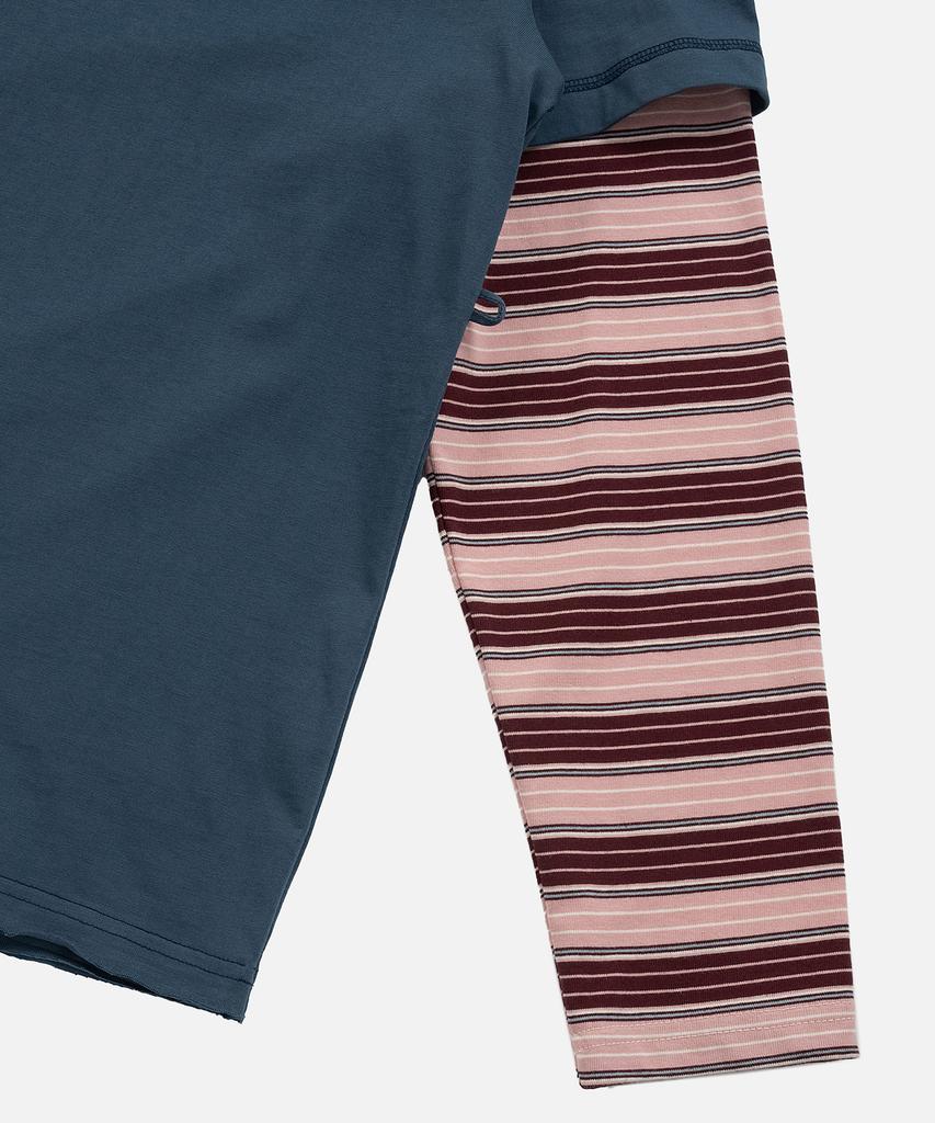 INSTANTFUNK Layered Sleeve Stripe T Shirt - Navy