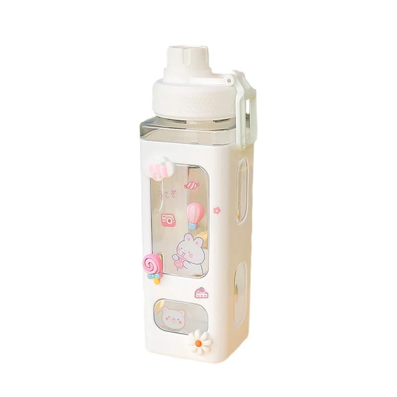 700ml/900ml Kawaii Shaker Water Bottle With Straw Sticker Cute BPA Free Plastic Tea Milk Portable Gourde Drink Bottle For Girl