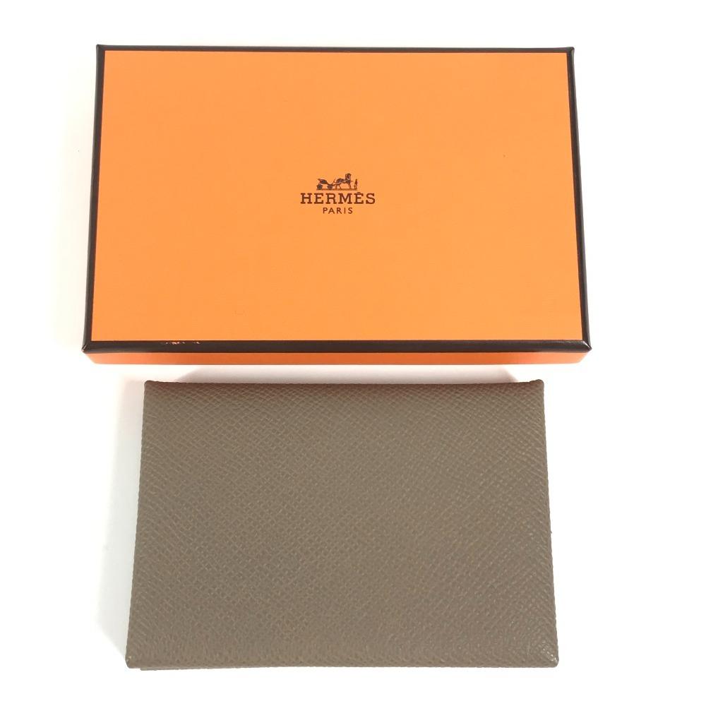 HERMES Two fold Calvi Duo Card Case Wallet coin purse Epsom Etoupe gray Unused