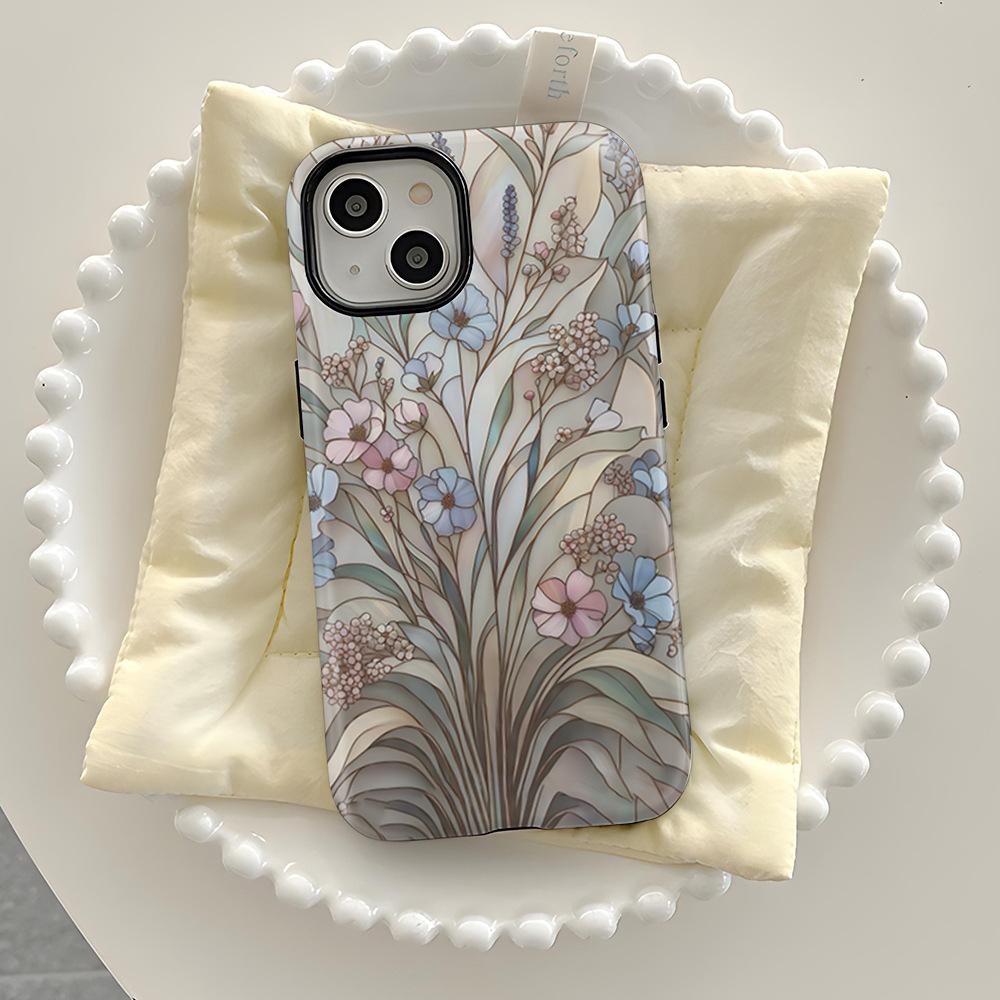 Popular retro wind color window flower mobile phone case iPhone16 anti-drop two-in-one film case Apple 17pm