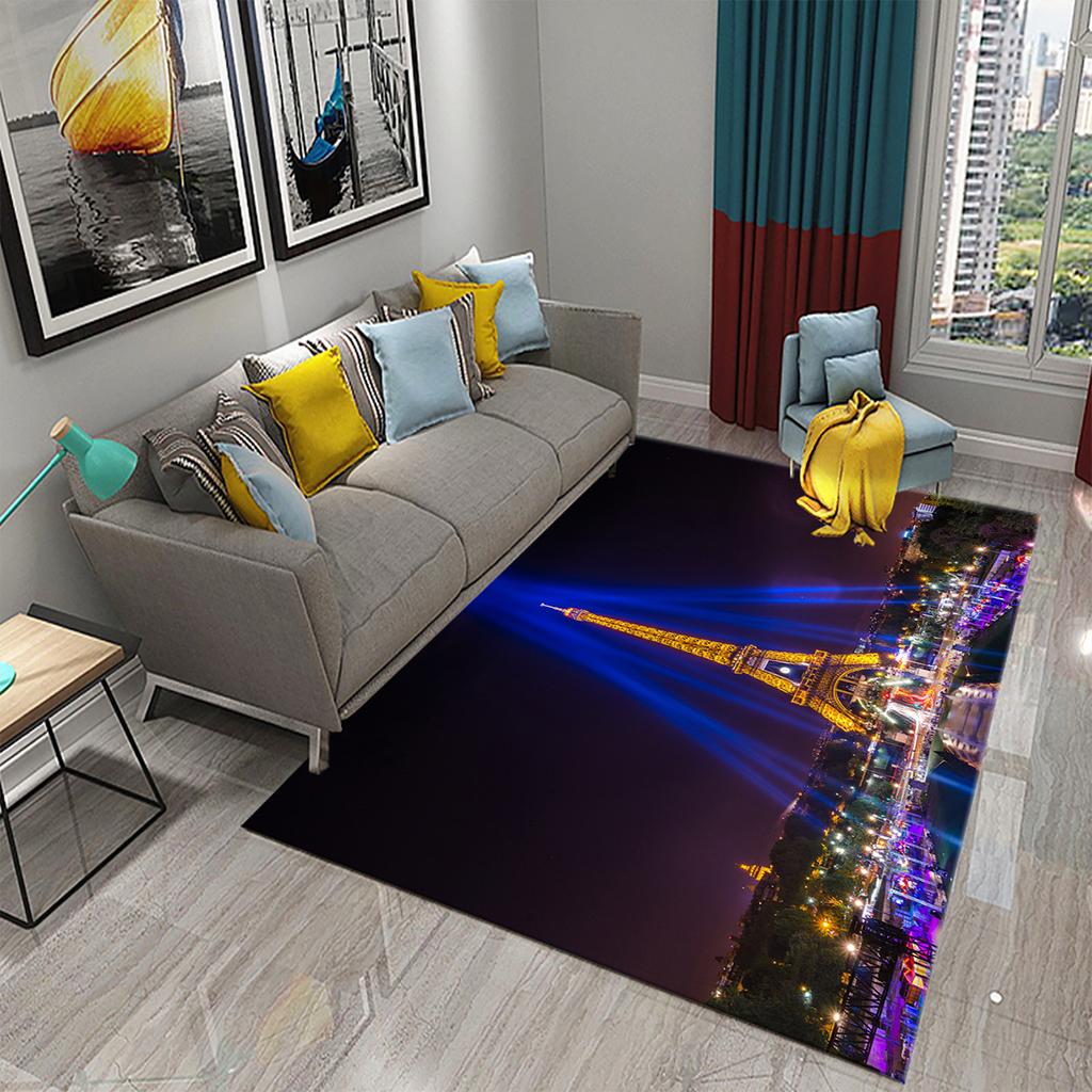 3D Romantic Paris Eiffel Tower Carpets for Living Room Bedroom Bathroom Entrance Non-Slip Rug Decor Kitchen Floor Mat Doormat