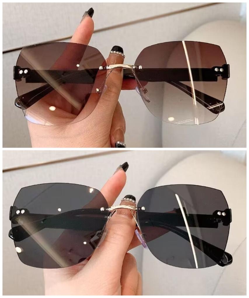 Fashion Rimless Beach Gradient Sunglass Original Lady Retro Branded Shades UV400 Eyeglasses