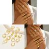 Geometric Metal Ring Set For Women With Adjustable Joints Fashion Jewelry For Summer