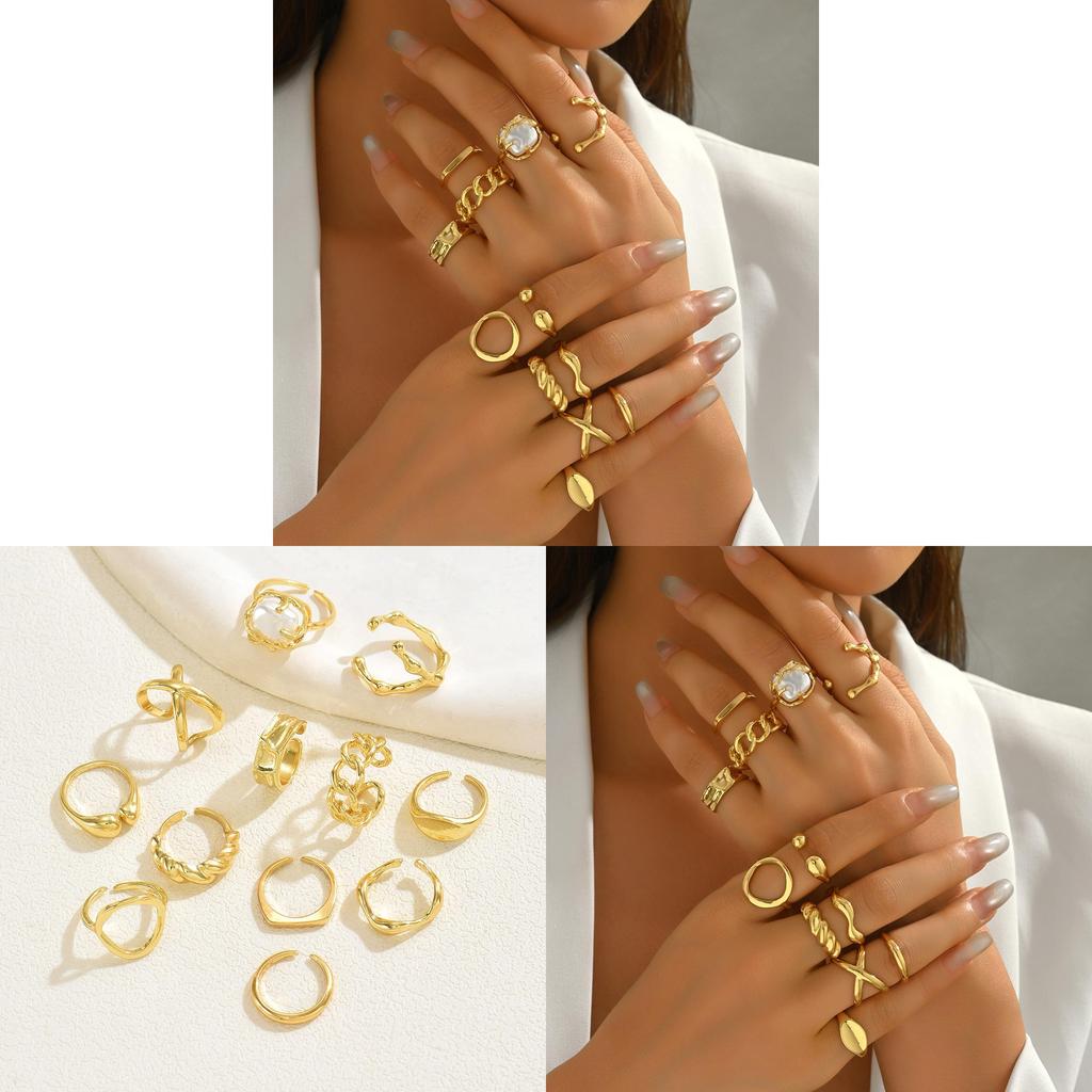 Geometric Metal Ring Set For Women With Adjustable Joints Fashion Jewelry For Summer