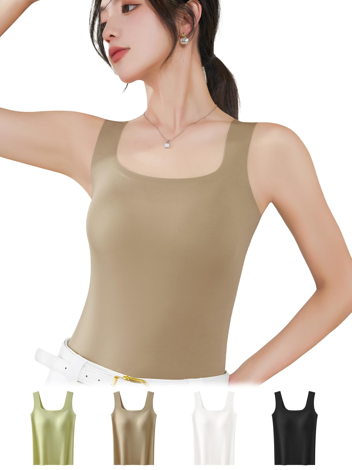 

Топ-бра с майкой на бретелях с чашками, регулируемые плечевые бретели, беспроводной топ-майка с утягивающим эффектом, красивый, не ощущается при носке [veimia] Чашки, [Охлаждающий эффект, Бесшовный, Бретели],