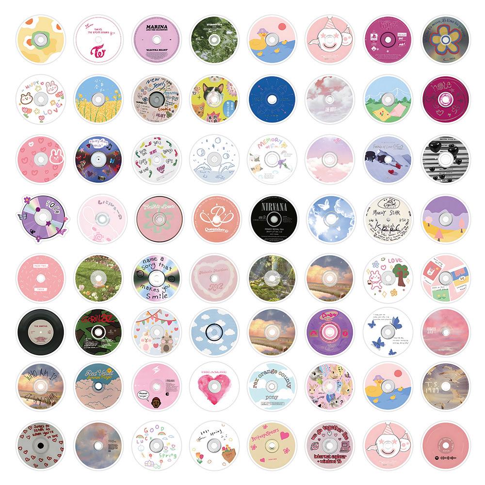 62-Piece Cute Music CD Graffiti Stickers for Planners, Phone Cases, Laptops, Luggage, Water Bottles & Bikes