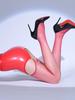 New Design Set Skirt Garter Belt Bag Hip Oil Bright Long Stockings Black Silk Socks Popular Sexy Women Red Skinny Legs 1Pai