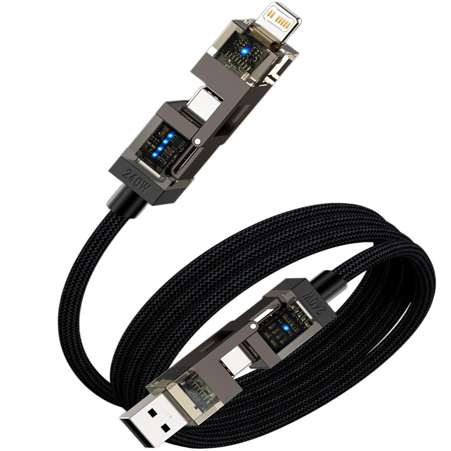 

4 in 1 USB C Cable Fast Charging Data Cable PD Multifunction Charger Cord For iPhone Samsung Huawei Xiaomi USB Cable чёрный