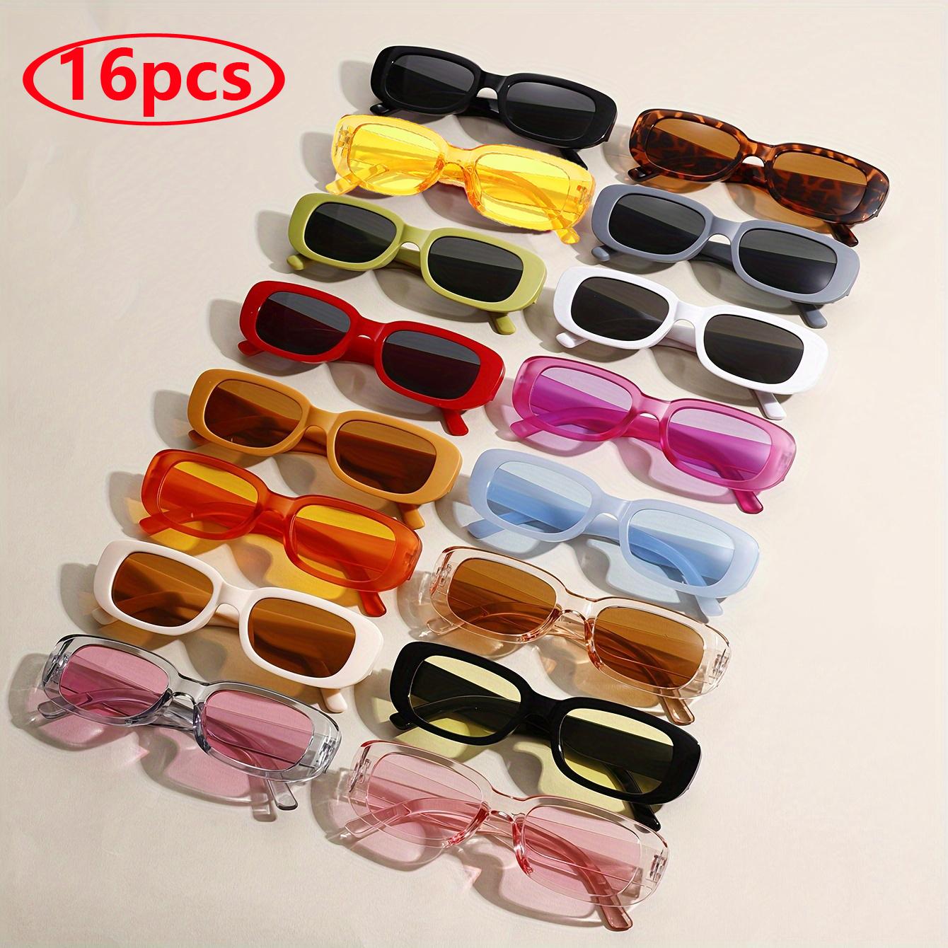 

16pcs Stylish Compact Square Frames Sunglasses Female Summer Retro Punk Rectangle Jelly Colors Sun Eyeglasses Shades UV400 show as picture