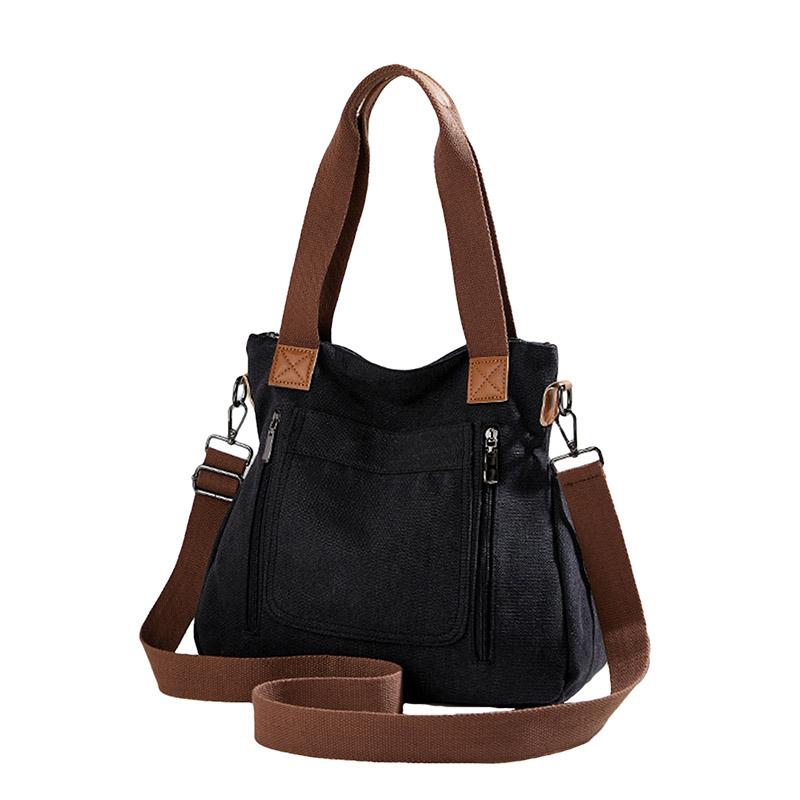 Elegant feminin lerretsskulderveske multifunksjonell med flere lommer stor kapasitet ny