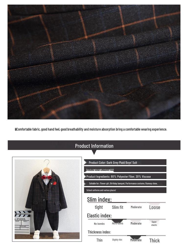 Boys' Formal Suit Set: Page Boy, Piano Performance, Medium & Large Sizes, Handsome Spring/Autumn Jacket
