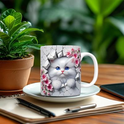 Keramiktasse mit Katzenmotiv, 325 ml, Trinkbecher aus Keramik, klassischer 3D-Bücherregal-Wasserbecher, Weihnachtsgeschenk für Katzenliebhaber
