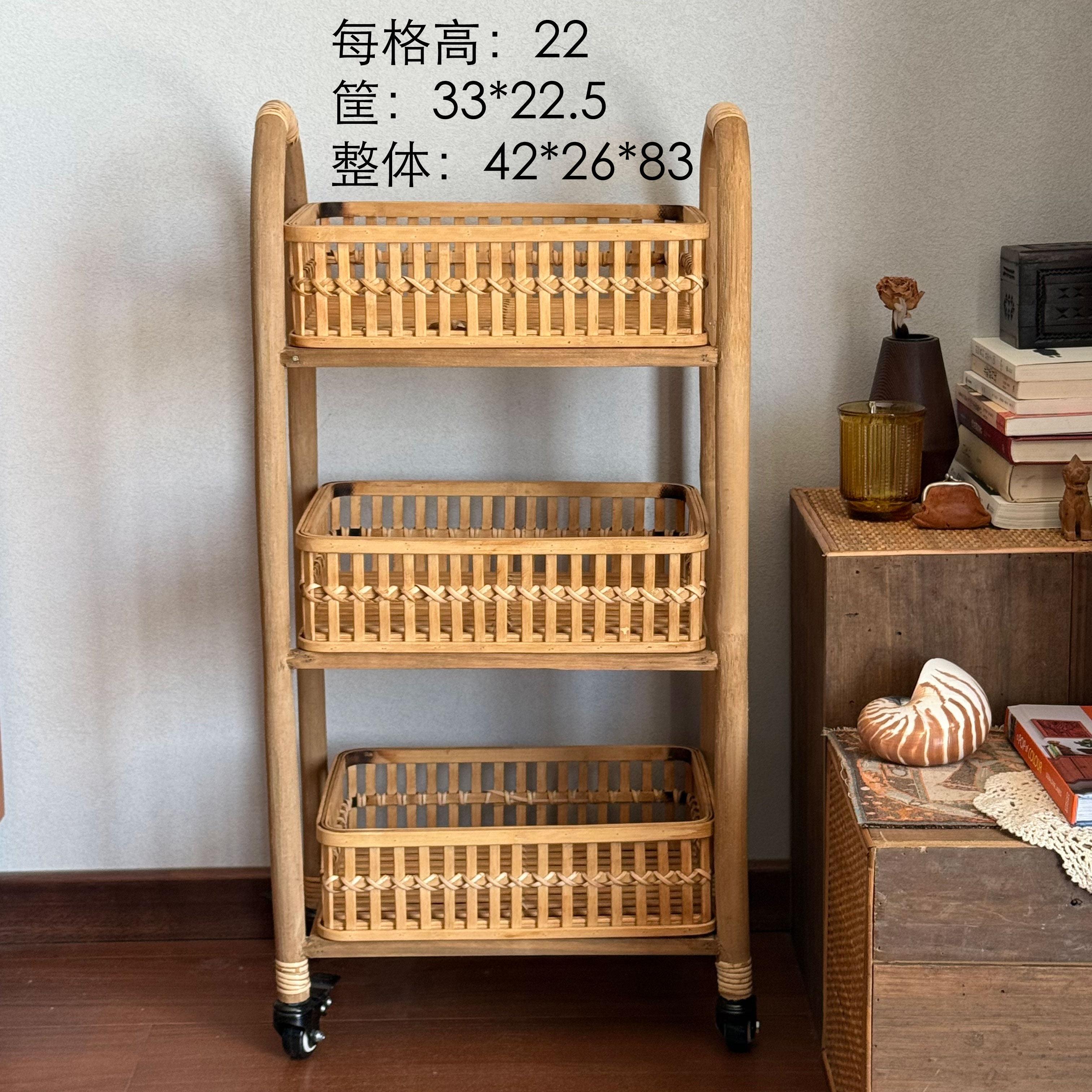 Mid-Century Rattan Rolling Cart, Country Mobile