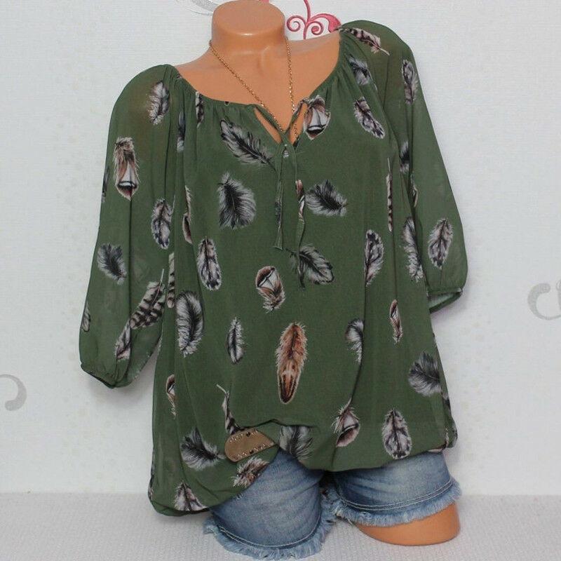 Boho Women V Neck Feather Print Tops In Soft Comfortable Fabric For Casual Outings