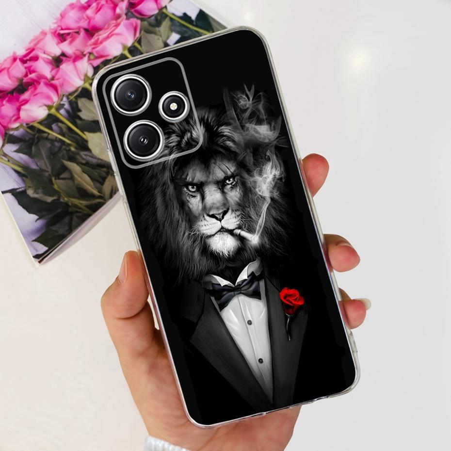 Cute Flower Cat Painted Case For Xiaomi Redmi 12 5G 2023 Soft Silicone TPU Back Cover For Redmi12 5G Global Phone Bumper