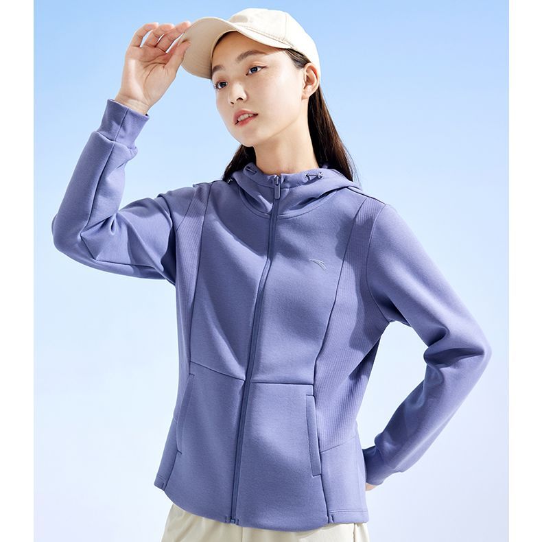 Anta Comprehensive Training Series Solid Color Zipper Hooded Long Sleeve Jacket Women Jackets Moran-Purple 162337717-2