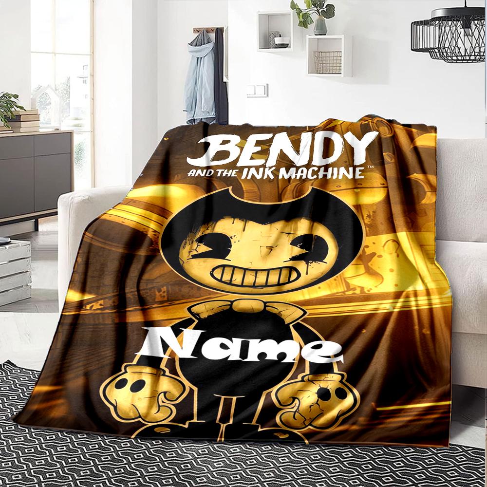 Custom Name Bendy and the Ink Machine Theme Printed Blanket - Perfect for Couch, Bed, Travel & Outdoor Use | Machine Washable, Cozy & Durable.