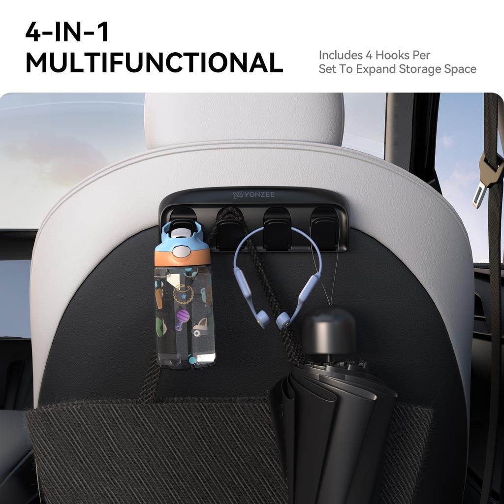 YZ Foldable Car Seat Hooks for Tesla Model 3 Y Highland 2020-2025 4 in 1 Hidden Car Seat Back Hanger Car Interior Accessories