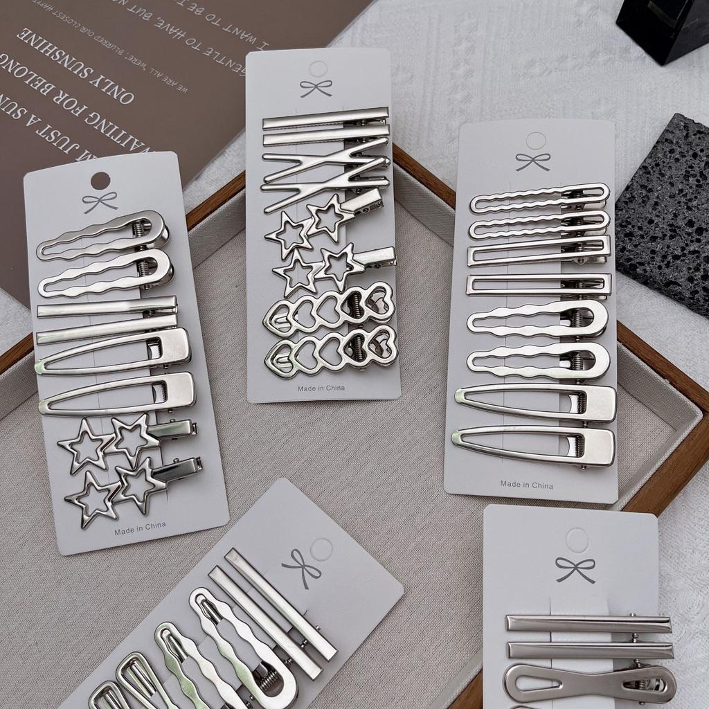 8Pcs Sliver Metal Hair Clips Women Girls Y2K Duckbill Hairpin Personality Bangs Side Headwear Barrettes Hairclip Styling Accessories