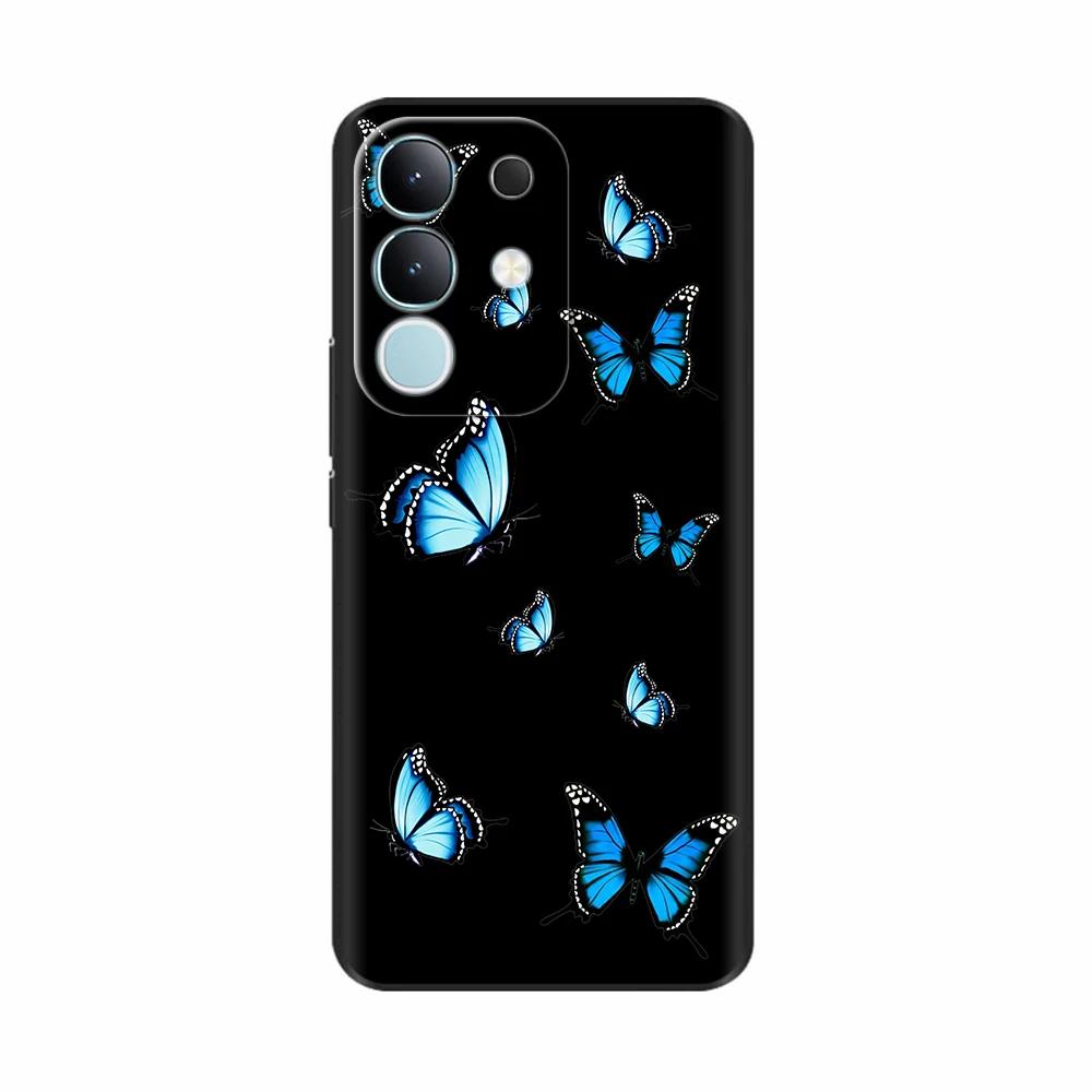 For Vivo Y29 4G Black Back Cover Fashion Flower Butterfly Painting Case Soft TPU Silicone Fundas For Vivo Y29 4G Protect Cover