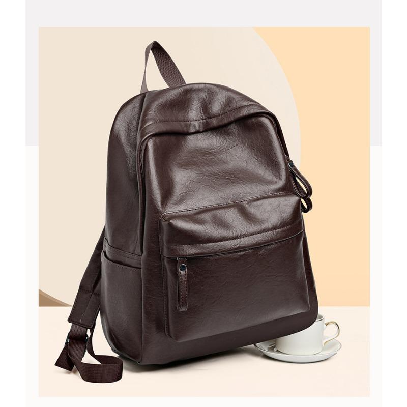Leather Solid Color Retro Versatile Simple Backpack