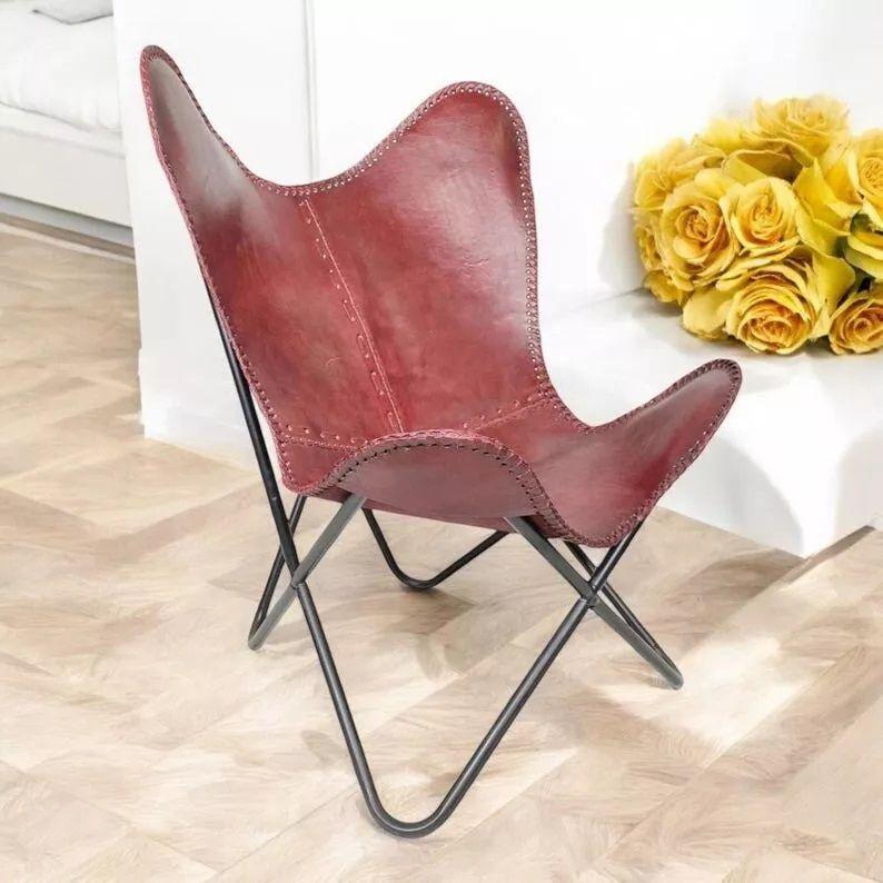 Vintage Lounge Accent Relax Arm Chair Folding Leather Butterfly Chair Retro
