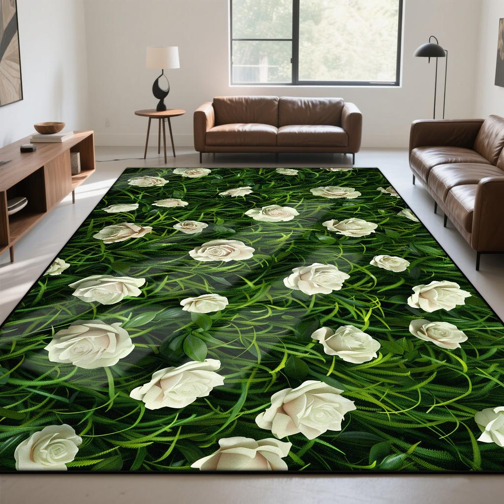 3D Green Leisure Natural Carpet Living Room Modern Plant Pattern Room Decoration Aesthetic Lounge Rug Non-slip Entrance Door Mat
