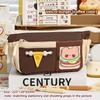 Cartoon Bear Retro Burger Color Blocked Pencil Bag Multi Functional Cute High Beauty Large Capacity Stationery Box Pencil Bag
