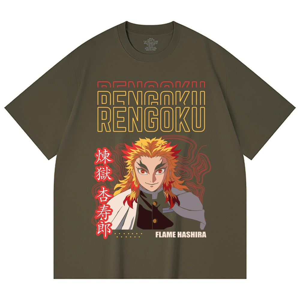 230 Gsm 100% Cotton Demon Slayer V117 Rengoku Print Unisex Heavy Cotton T Shirt