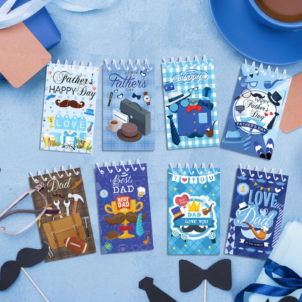 8pcs Father's Day Spiral Notebook Dad Gift Pocket Journal Tear-Off Memo Pad Party Favor Stationery Office School Supplies