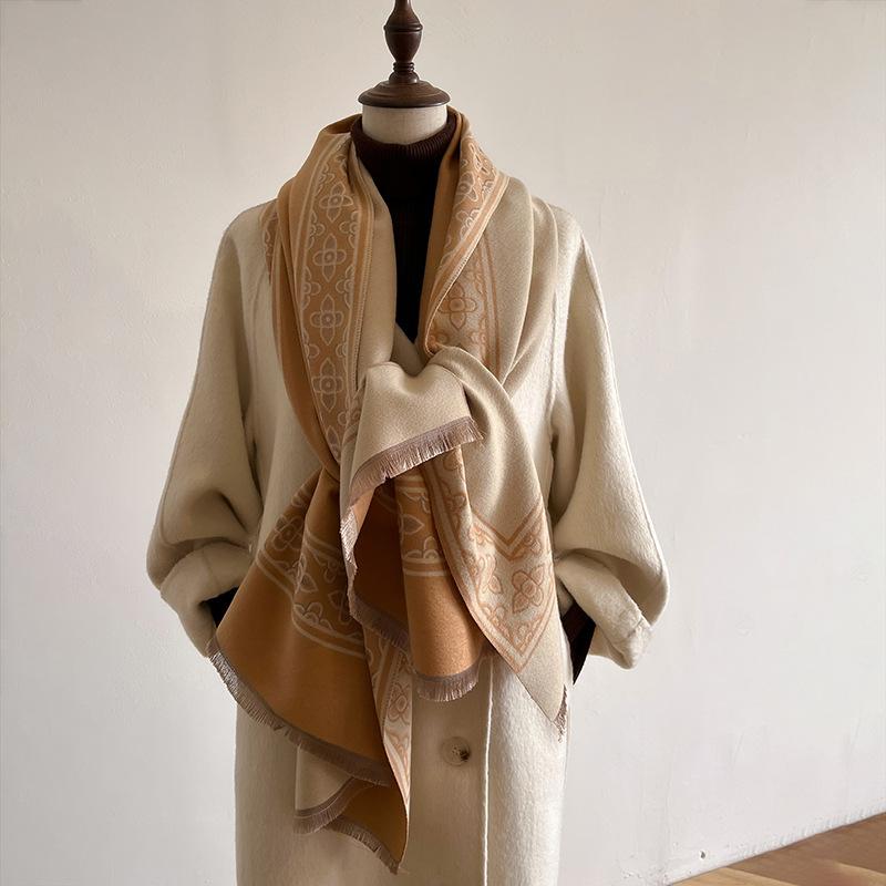 Autumn And Winter Imitation Cashmere Scarf Women'S Color Matching Ethnic Style Dual-Purpose Air Conditioner Shawl Student Scarf Decoration Outside