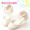 New Spring and Autumn Sparkling Pearl Girls' High-Heeled Princess Shoes, Korean Style Student White Performance Leather Shoes, Children's Single