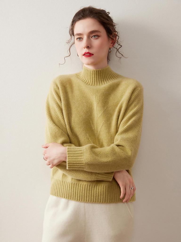 2025 New Arrival: Thick Cashmere Knit Sweater, Solid Color, Half-High Collar, Winter Base Layer
