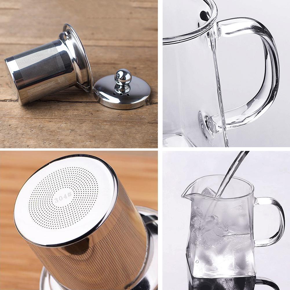 High Temperature Resistance Glass Tea Set Heat Resistant Square Glass Stainless Steel Infuser Filter Teapot Oolong Flower Teapot