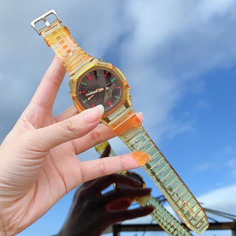 

Смоляний Ремінець З Корпусом для Casio G-Shock GA-2100 Чоловіки Жінки Заміна TPU Гума Прозорий Градієнтний Ремінець Аксесуари для Годинника GA-2100