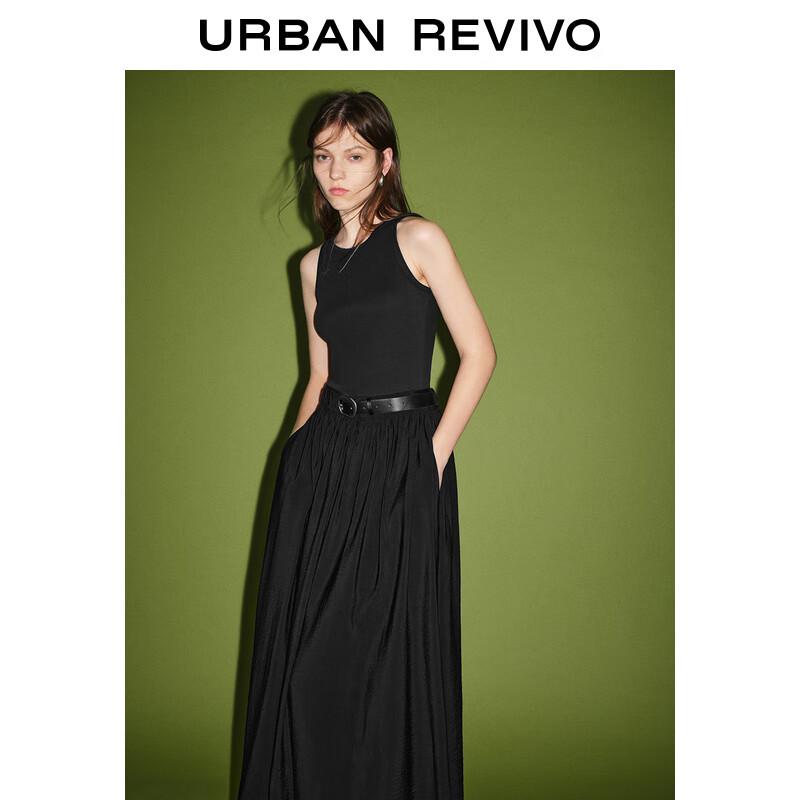 UR Women's Spliced Sleeveless A-Line Dress with Metal Buckle Belt