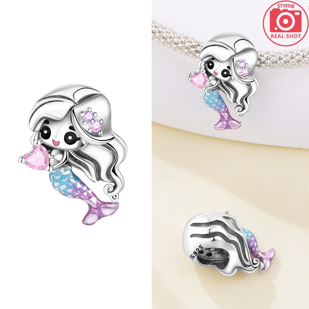 Original Charm Copper Heart Purple Zircon Crab Pendant Animal Marine Shell Mermaid Beads Fit Bracelet Women Jewelry Diy Gift